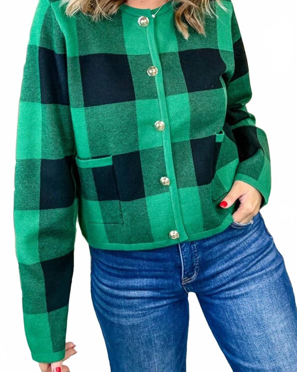 NEW ENTRO pine crewneck cardigan in green